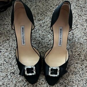 Manolo Blahnik Black Heels with Crystal Buckle
